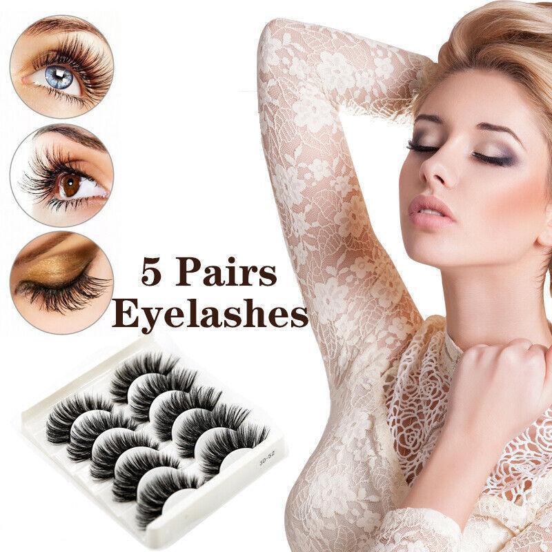 5 Pairs 3D Thick Mink Fake False Eyelashes Natural Long Wispy Makeup Lashes Au-0